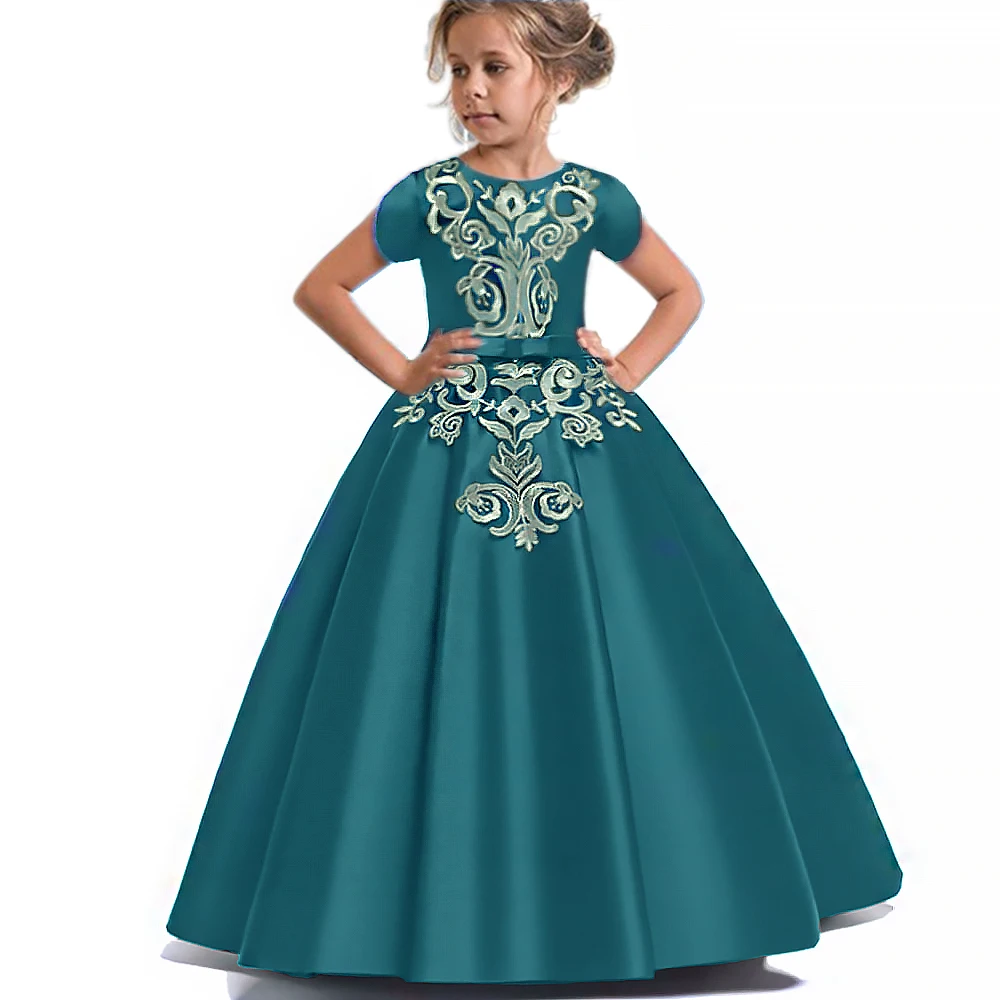 

Girl Dresses for Party and Wedding Ankle-Length kids Princess Dress Satin Ball Gown Vestidos De Niña Para Fiesta Elegantes Boda