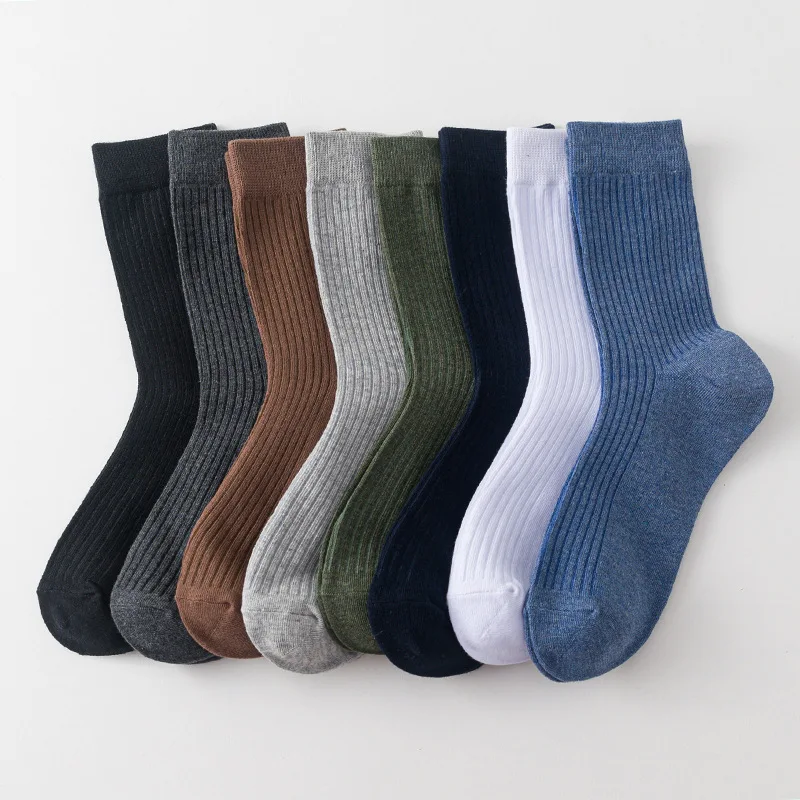 10 pairs Socks Men Autumn and Winter Classic Mid-Calf tube Mens crew sock  Solid Color Cotton Vertical Stripe