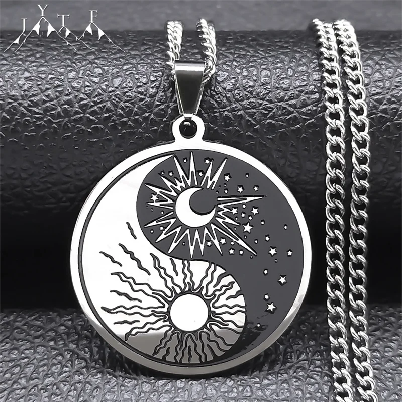 

Yin Yang Tai Ji Gossip Sun and Moon Necklace for Women Men Stainless Steel Black White Taoism Pendant Necklaces Jewelry N2743S05