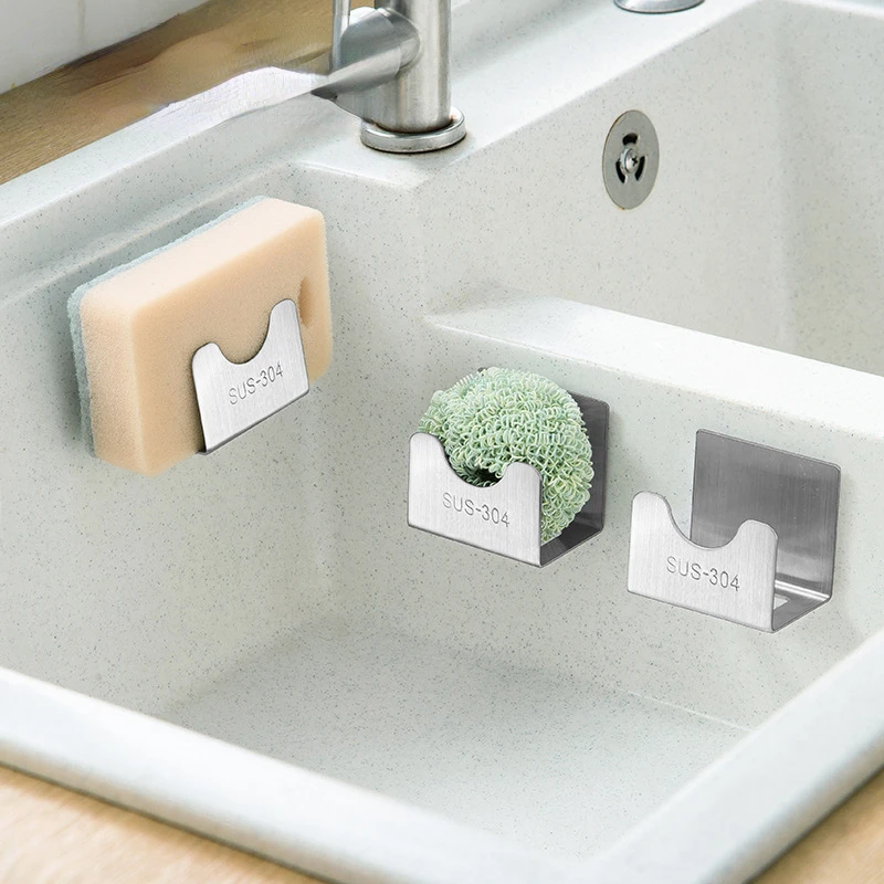 

Kitchen Sink Accessories Stainless Steel Sponges Rack Kitchen Sink Sponges Drain Drying Holder Self Adhesive Hook Storage Holder