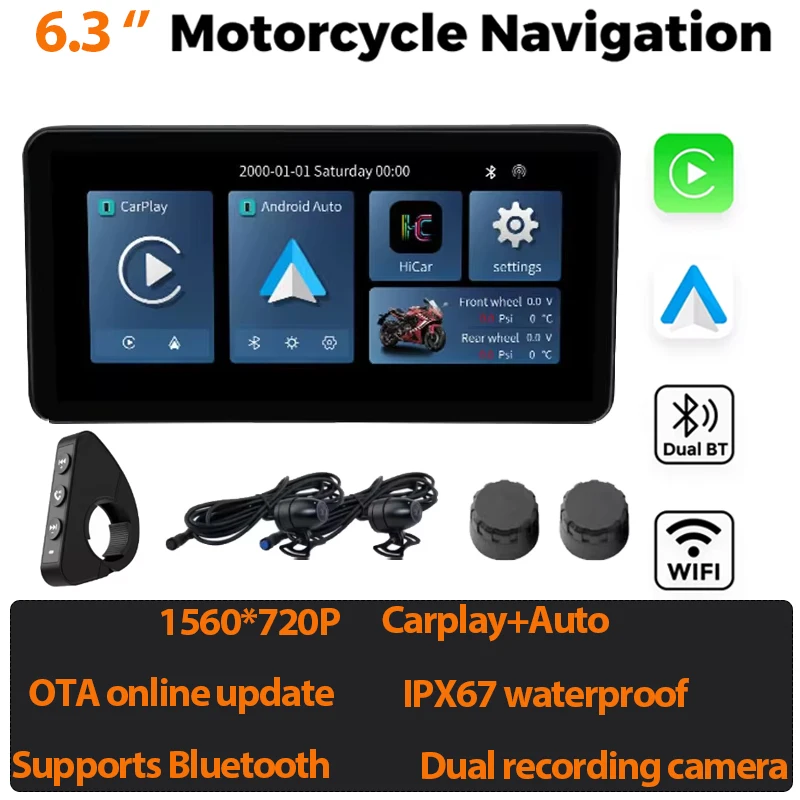 6 3 дюймовый IP67 Водонепроницаемый GPS-навигатор для мотоцикла беспроводной Carplay
