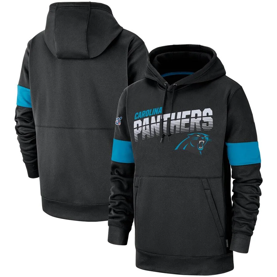 

Carolina MEN football Sweatshirt Panthers 100th Sideline Team Logo Performance sweatshirts Pullover Quality man Black Hoodie