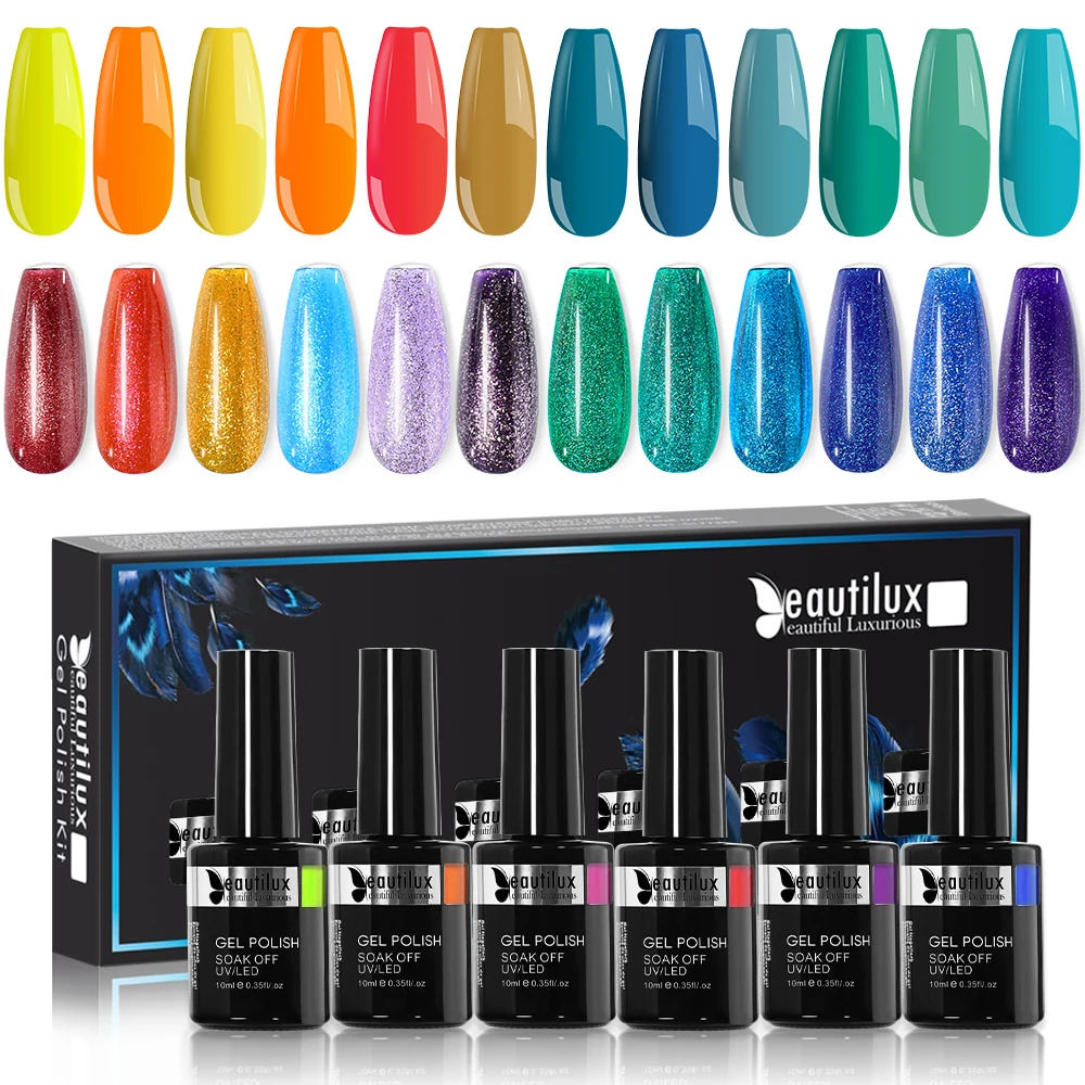 

Beautilux Nail Gel Polish Kit 6pcs/set x10ml Soak Off UV LED Nails Varnish Set Semi Permanent Nail Art Gels Lacquer Gift Box DIY