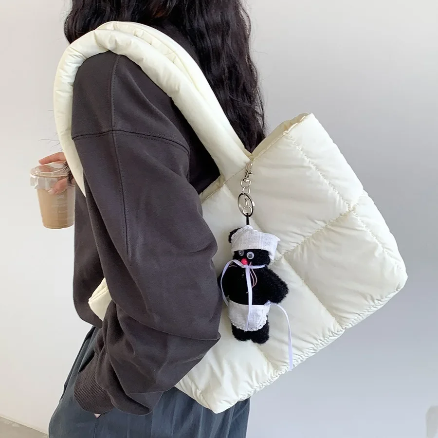 

Nylon Quilted Women Handbags Puffy Space Down Tote Bag Winter Cotton Padded Shoulder Bag Casual Plaids Shopper Purses Clutch New