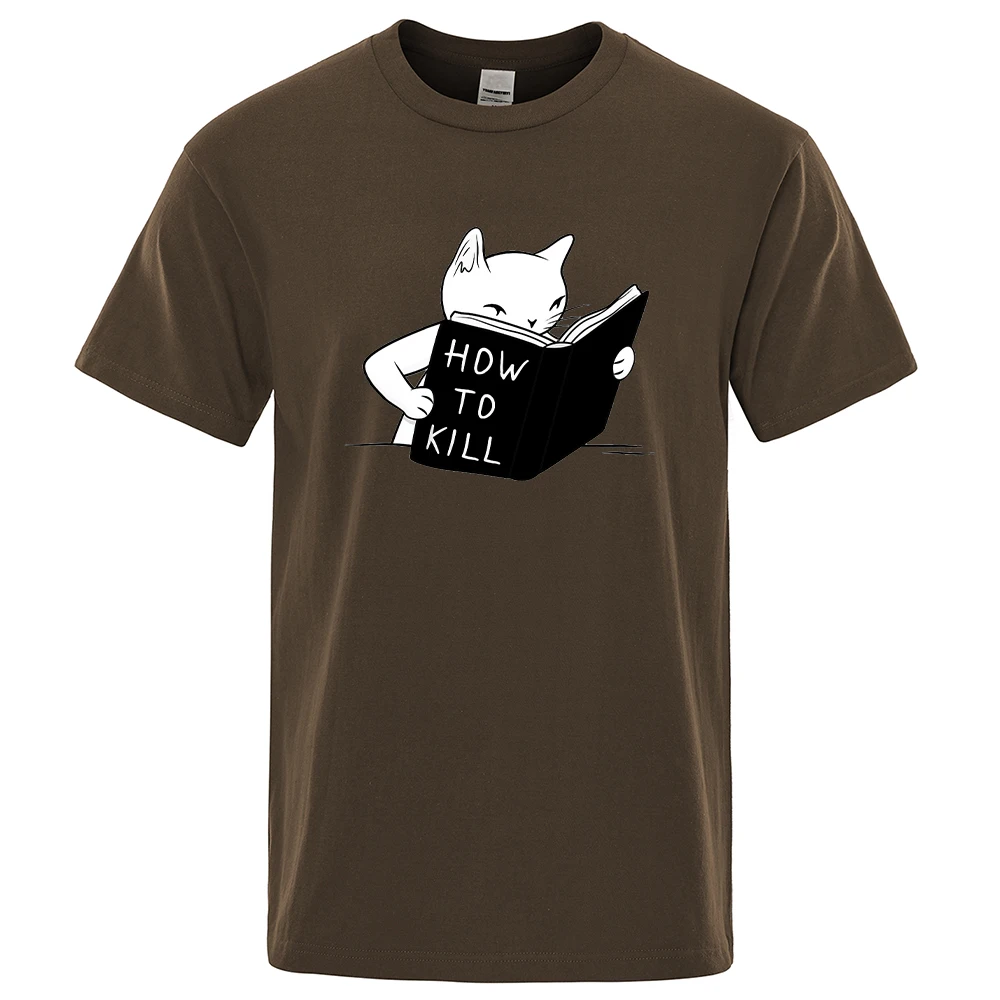 

Scary Cat Read How To Kill Print Man T-Shirts Fashion Tee Clothes T Shirt Summer Harajuku Tshirt Crewneck 100% Cotton Men Tops