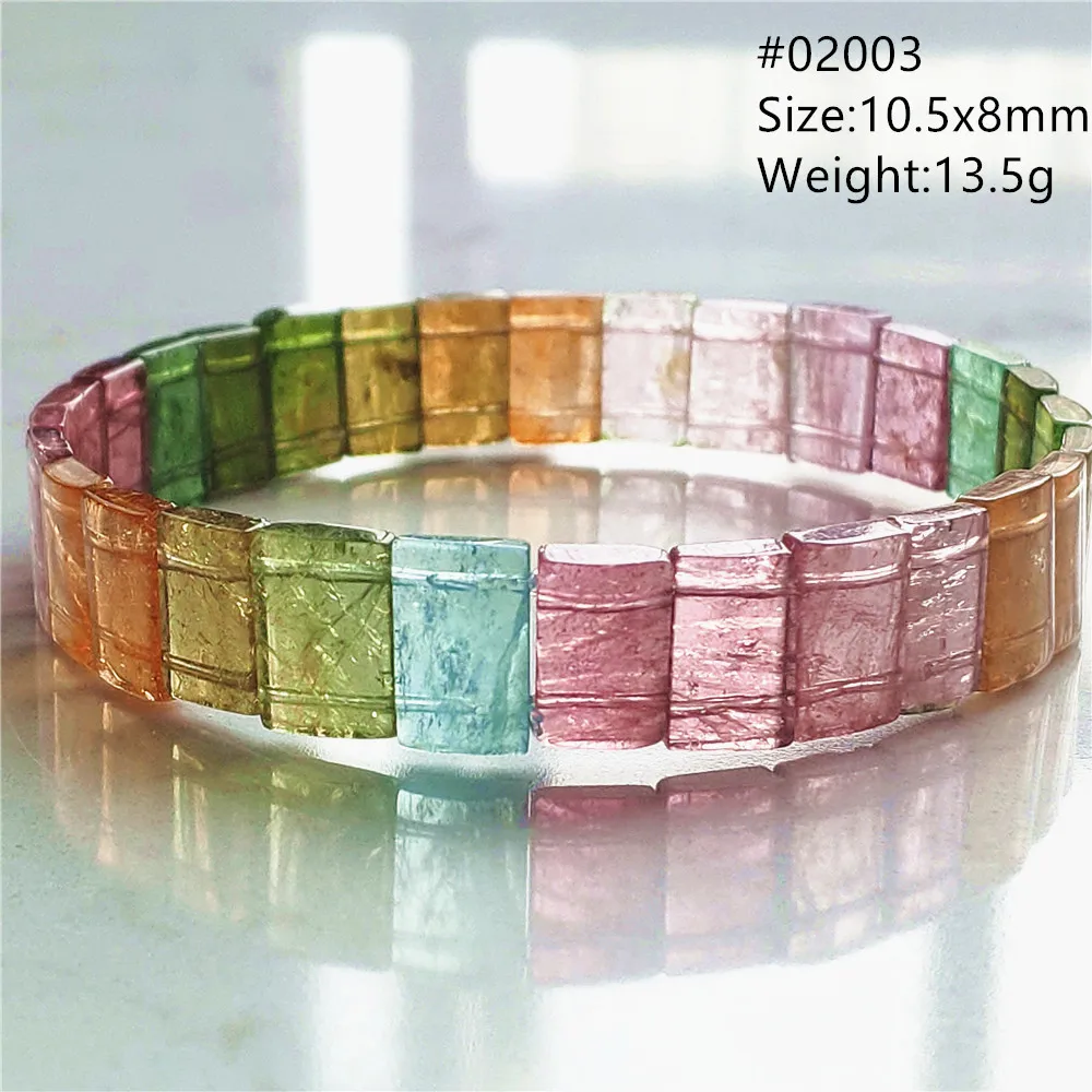 

Браслет из натурального радужного турмалина с прозрачными прямоугольными бусинами, 10x8 мм, синий, красный, зеленый турмалин, Бразилия, для женщин и мужчин, ювелирные изделия AAAAAAA