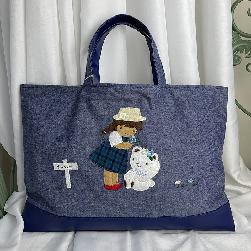 

Familiar Cartoon Women's Tote Bag Tote Bag Horizontal Square Tote Denim Embroidered Mommy Bag