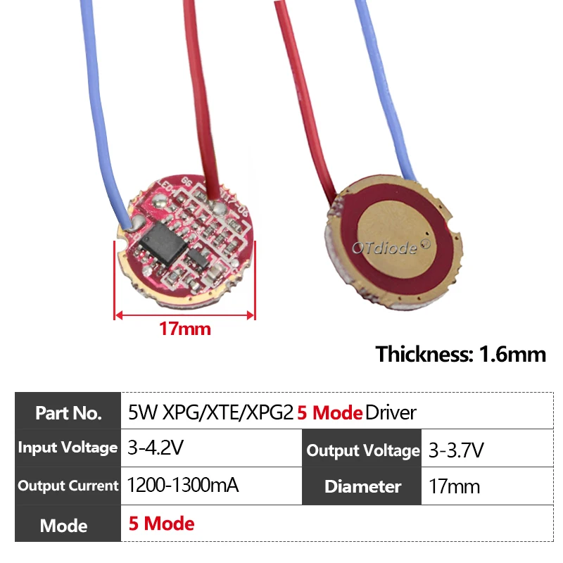 

Трансформатор освещения OTdiode для XPG2 5Вт 3-4.2V 1.2A