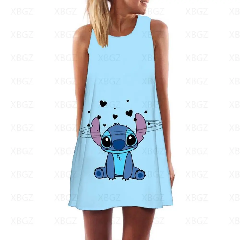 

Summer Dresses Woman 2022 Sexy Women's Dress Cartoon Sleeveless Sundresses Beach Cool Stitch Print Disney Party Boho Fashion 3XL