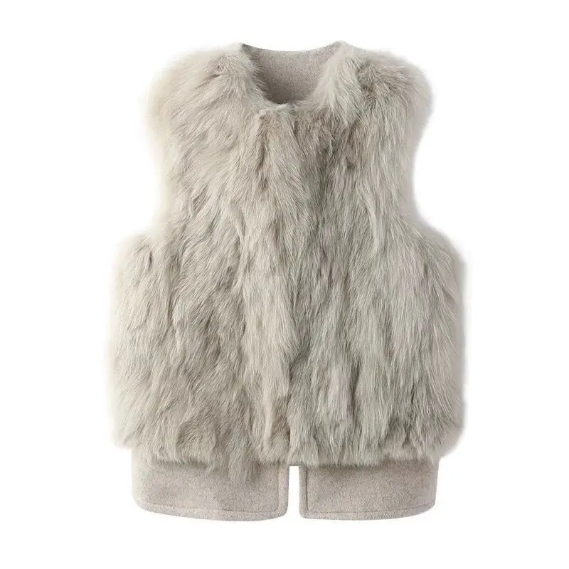 

Women Faux Mink Fur Spliced Vest Autumn Winter Imitation Fox Hair Woolen Tanks Furry Thin Short Sleevleless Coat Crop Tops 2022