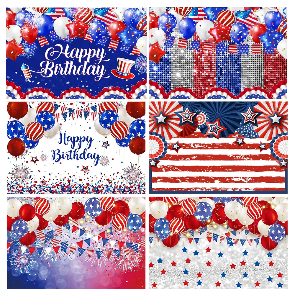 

Independence Day Photography Background Sparkling USA Flag Balloons Decoration Baby Shower Portrait Photo Background Banner