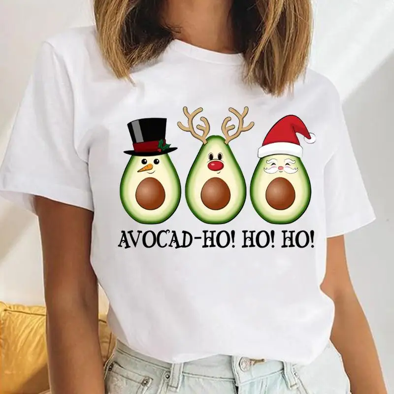 

Women Graphic Avocado Fruit Sweet T-Shirt Cartoon Happy Merry Christmas Winter Holiday Tops Tshirt Tees Fashion Female Clothes