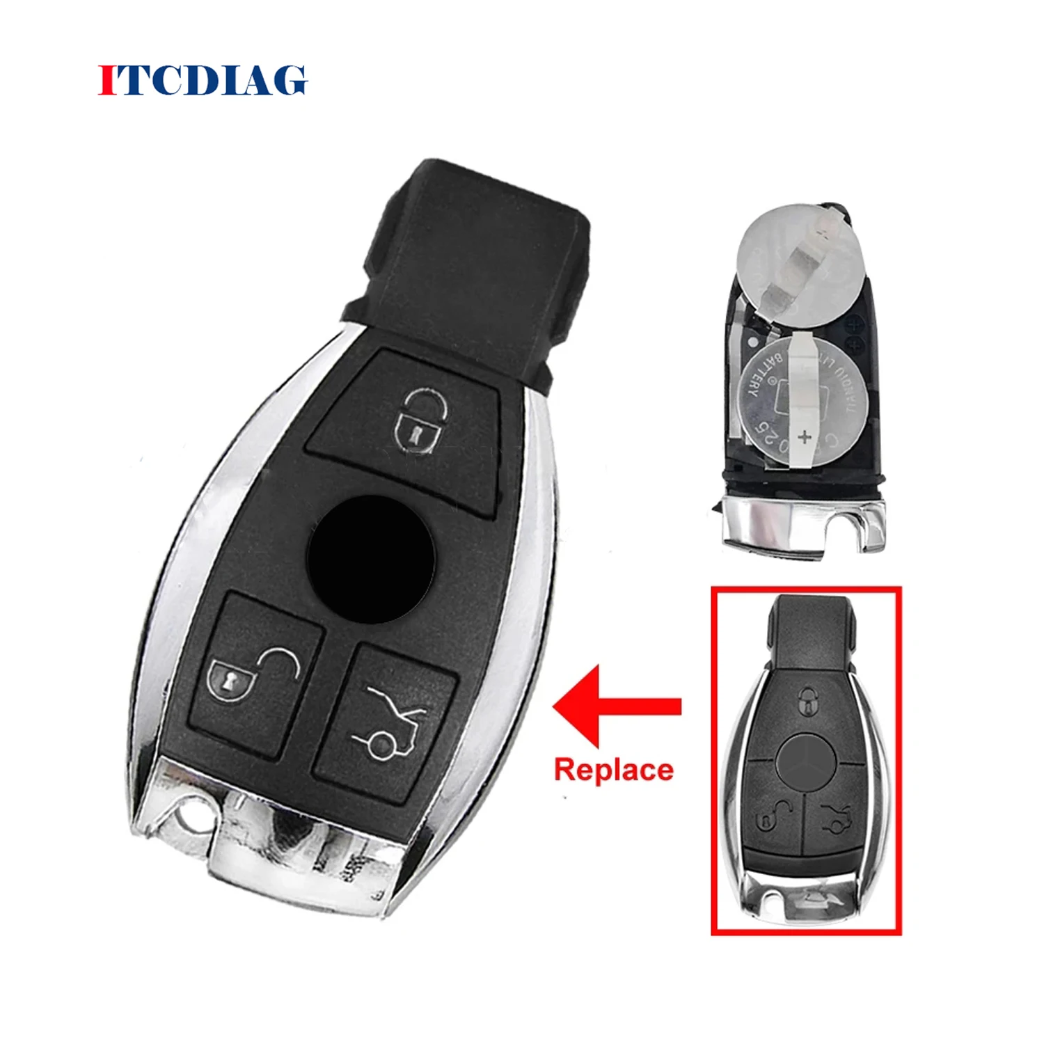 

3 Button Remote Smart Car BGA Key Shell For BENZ SMART KEY FOB REMOTE SHELL CHROME CASE S SL ML SLK CLK E Holder Insert Key With
