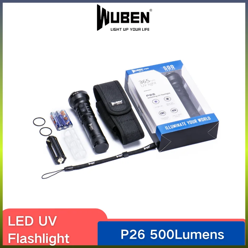 

WUBEN P26 LED UV Flashlight 365nm Ultar Light 150Lumens White Light Waterproof With Battery Ultraviolet Pet Urine Detector
