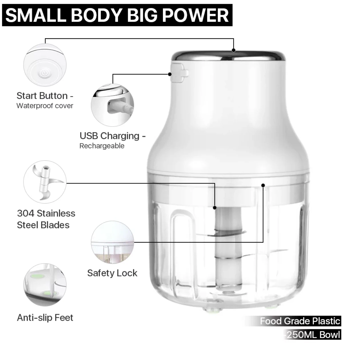 250 мл Мини электрический чесночный измельчитель Пищевой резатель Мясорубка Имбирь Толкатель Машина Чили Овощной Дробилка Кухонный инструмент.