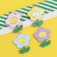 10pcs smiley sunflower alloy drop oil diy jewelry accessories botanicals handmade necklace pendant earrings accessories