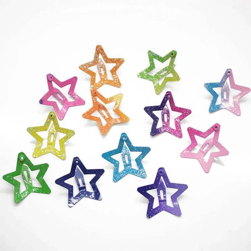 

Beautiful Kids Pentagram Hair Clips Glitter BB Clips Butterfly Colors 12 Pcs/set Children Candy Asymptotic Color Star Girls