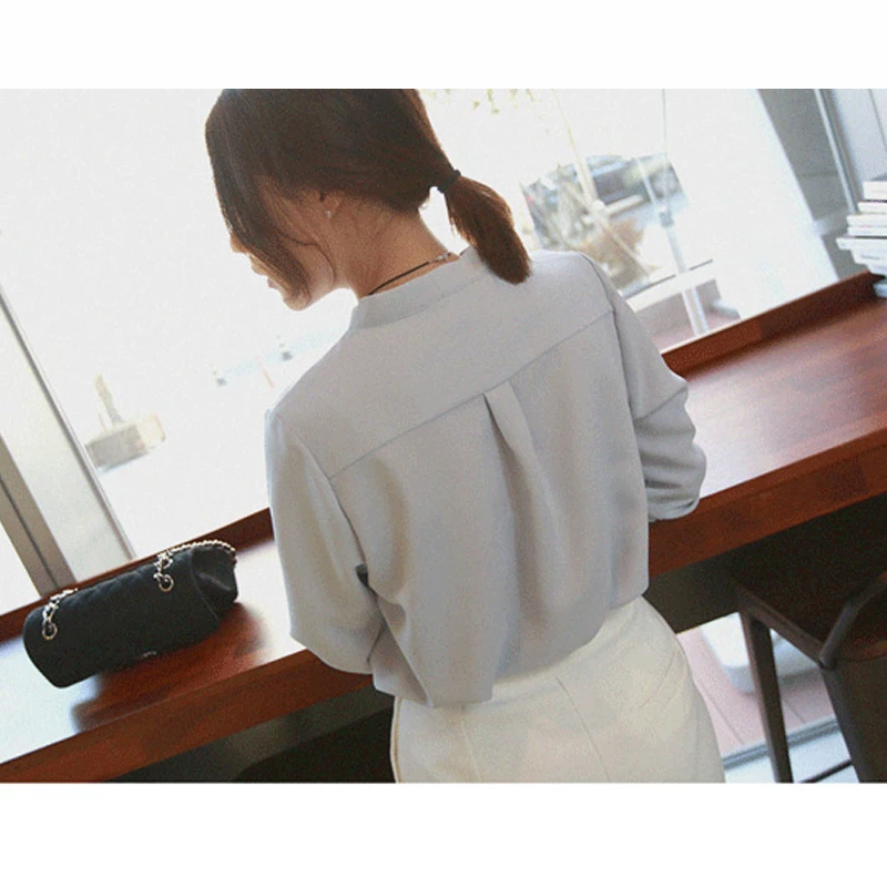 Женская Шифоновая Блузка С Длинным Рукавом Офисная Стильная V-образным Вырезом