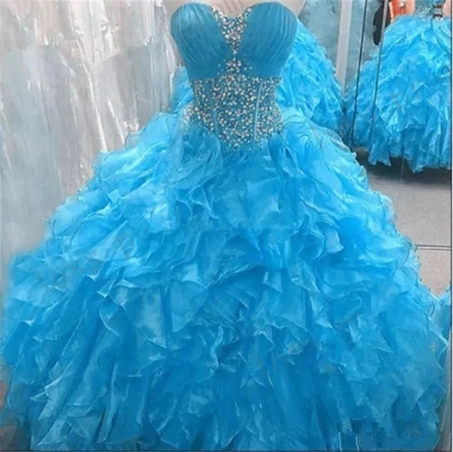 Angelsbridep Sweetheart Blue Ball Gown Quinceanera Dresses Crystals Sweet 16 Dresses Vestido Cinderella Debutante Gowns