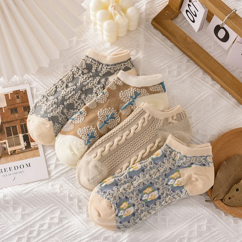 5 Pairs/lot Women Leopard Spring Sesame Street Cute Ankle Socks Cute Funny Lips Print Boat Short Sox Invisible Lady Girl Summer