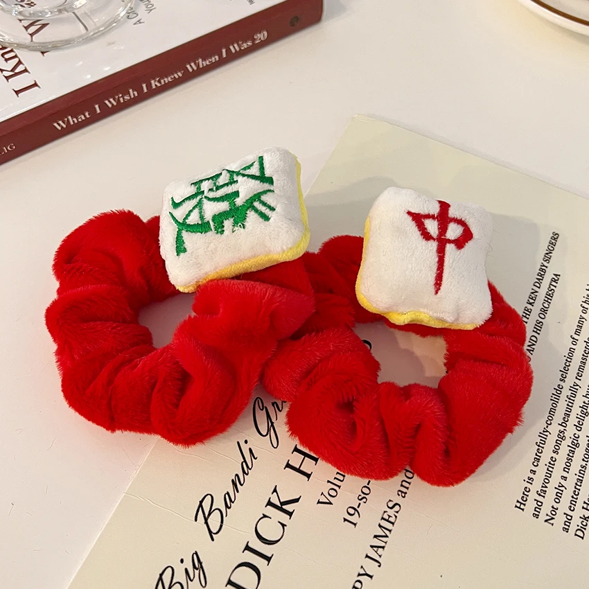 

Новый год, красная резинка для волос для девочек, милая трехмерная веревка для большого кишечника, плюшевая забавная красная Праздничная по...