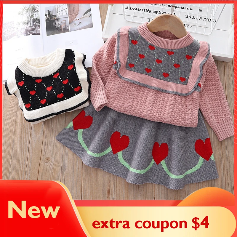 

2022 Autumn Winter New Christmas Dress Children Clothes Girls Crew Neck Sweater Girls Sweater Skirt Knit 0-6Years Keeping Warm