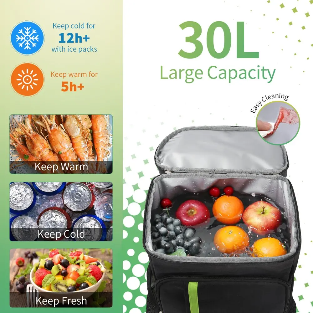 30L Waterproof Cooler Backpack with Multi-Pockets, Leakproof Cooler Bag with Opener, Insulated Ice Bag Backpack  Picnic Camping