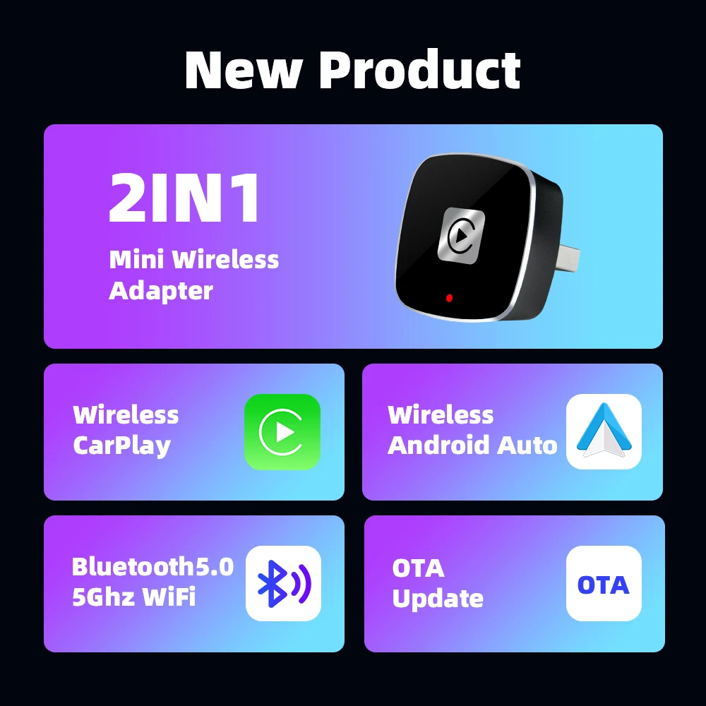Проводной к беспроводному адаптеру Carplay 2 в 1 Smart Box Plug and Play автоматическое