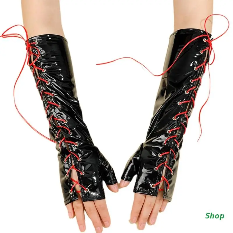 

L5YC Women Faux Leather Steampunk Gloves Gothic Cosplay Costume Hand Accessories