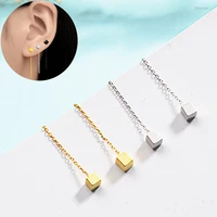new little brick chain earrings for women gold color cube dangle lobe piercing tassel helix peircing stud party ear jewelry gift