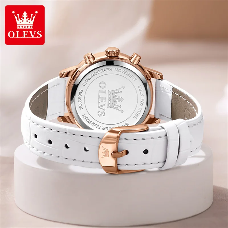 OLEVS Fashion Women Rose Gold Waterproof Watch Ladies Top Luxury Brand Ladies Casual Women's Leather Crystal Watches Relogio New enlarge