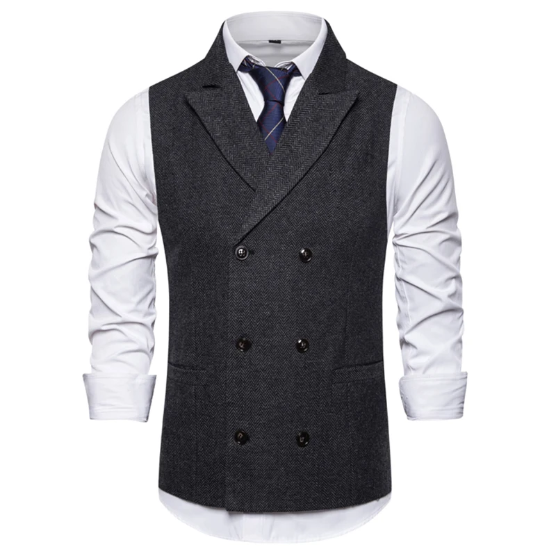 

Men's Suit Vest Double Breasted Herringbone Sleeveless Jacket Slim Lapel Formal Business Office Waistcoat