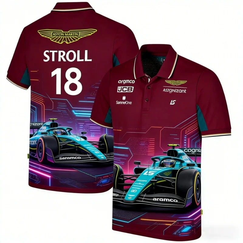 Фото Футболка-поло с тематикой гонок команды Aston Martin F1, мужская спортивная повседневная футболка с воротником, сувенирная футболка для фанатов №3