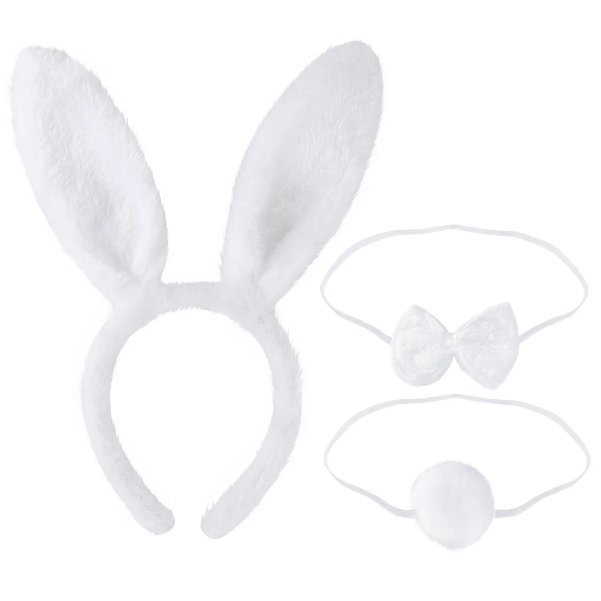 

LUOEM 3PCS Kids Adult Rabbit Bunny Ears Headband Bow Ties Tail Set Party Cosplay Costume (White)