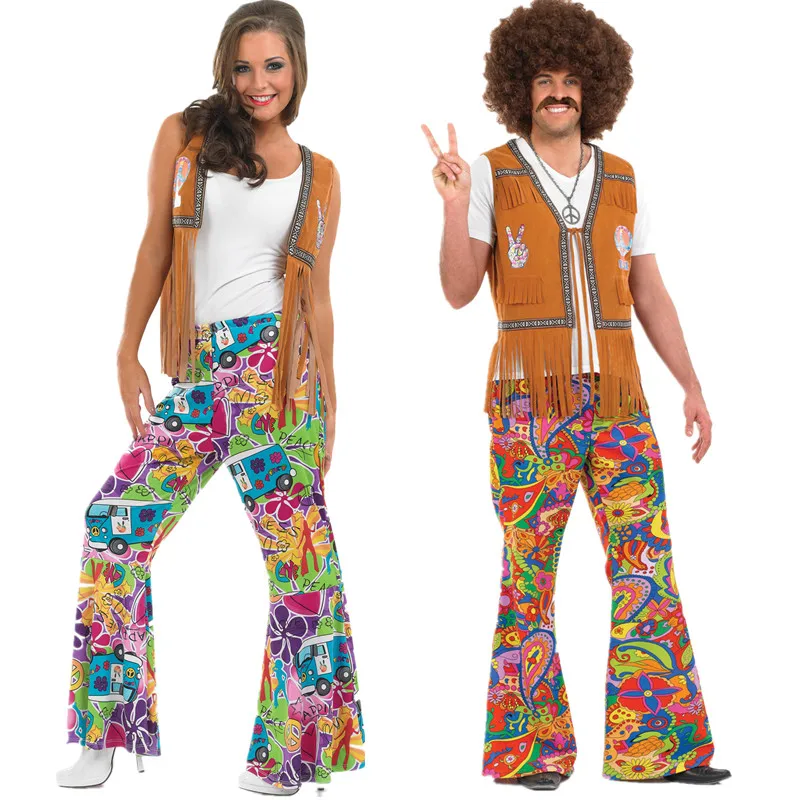 Gli uomini/Donne di 60s/70s Retro Hippie Groovy Danza Groovy Hippy Della Discoteca Fancy Dress Up Costume Bellbottoms Del Partito di Travestimento Costumi