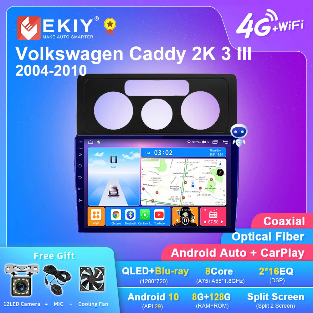 

EKIY T7 Android 10 Autoradio For Volkswagen Caddy 2K 3 III 2004-2010 Multimedia Video Player Navigation GPS Blu-ray 2din DVD HU