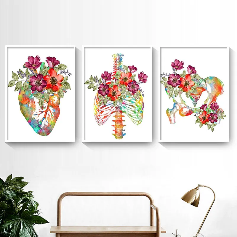Цветок мозг Сердце Череп почки скелет анатомия постеры печатная Картина на