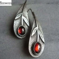 qeenkiss%c2%a0eg6285 fine%c2%a0jewelry%c2%a0wholesale%c2%a0fashion%c2%a0woman%c2%a0girl%c2%a0birthday%c2%a0wedding%c2%a0retro leaves ruby antique silver drop earrings
