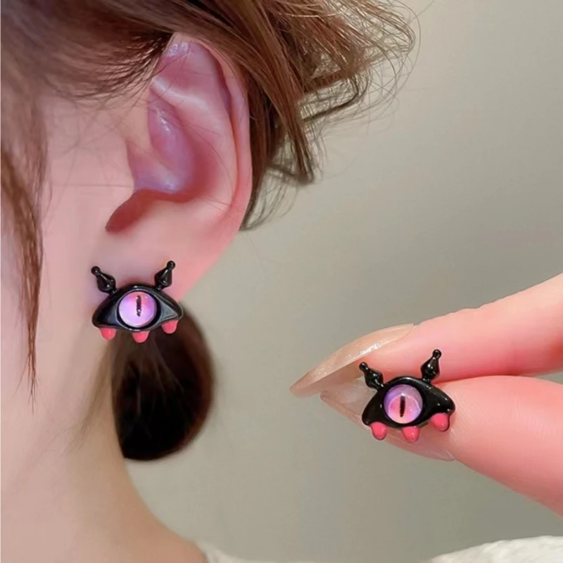 Уникальные черно-розовые серьги-гвоздики Monster Demon Eye для женщин новые современные