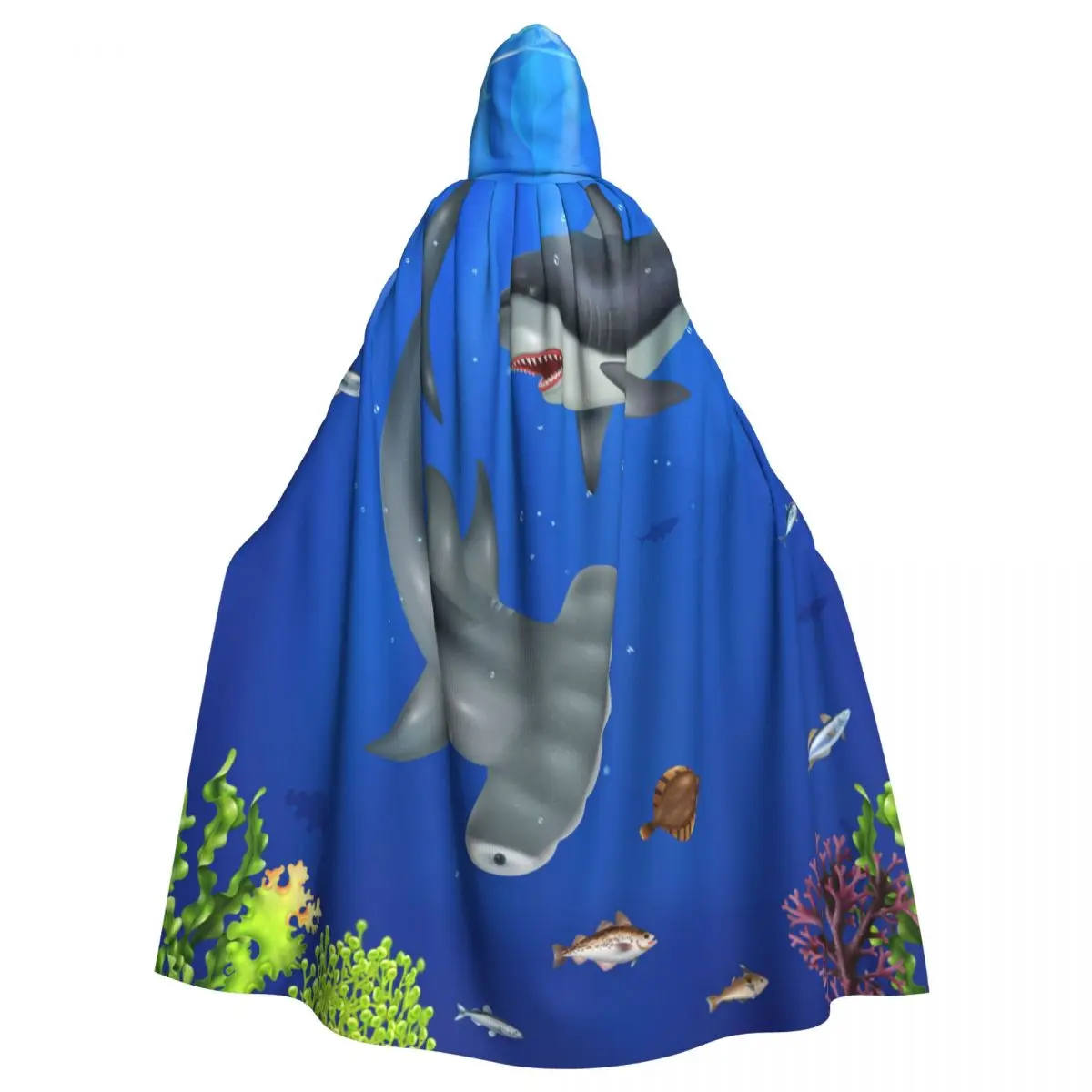 

Adult Cloak Cape Hooded Shark Sea Underwater Medieval Costume Witch Wicca Vampire Elf Purim Carnival Party