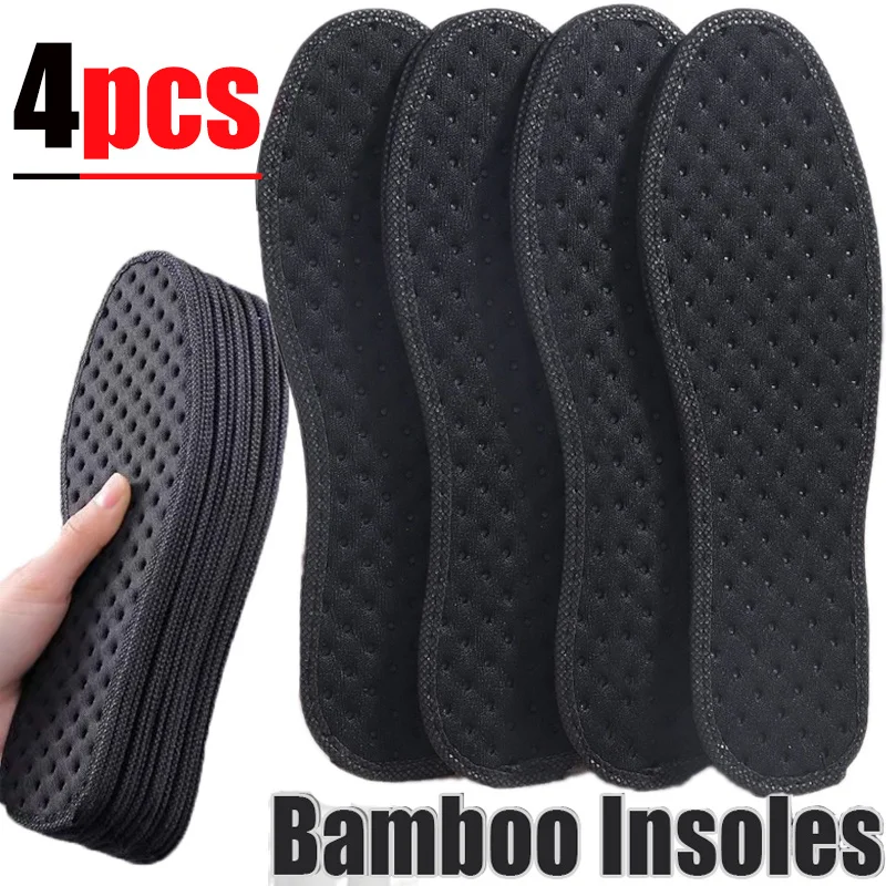 

4PCS Deodorant Foot Insoles Bamboo Charcoal Insert Absorb-Sweat Mesh Breathable Thin Sport Shoe Pad Suction Perspiration Insole