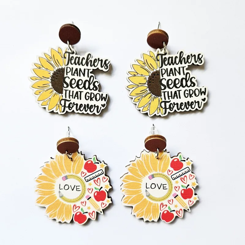 Ruler Apple Sunflower Thanksgiving  Love Dangle Earrings Teacher's Day Gift Jewelry