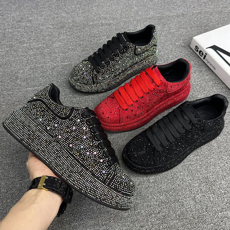 Мужская обувь со стразами красные хипстерские туфли в стиле панк КТВ