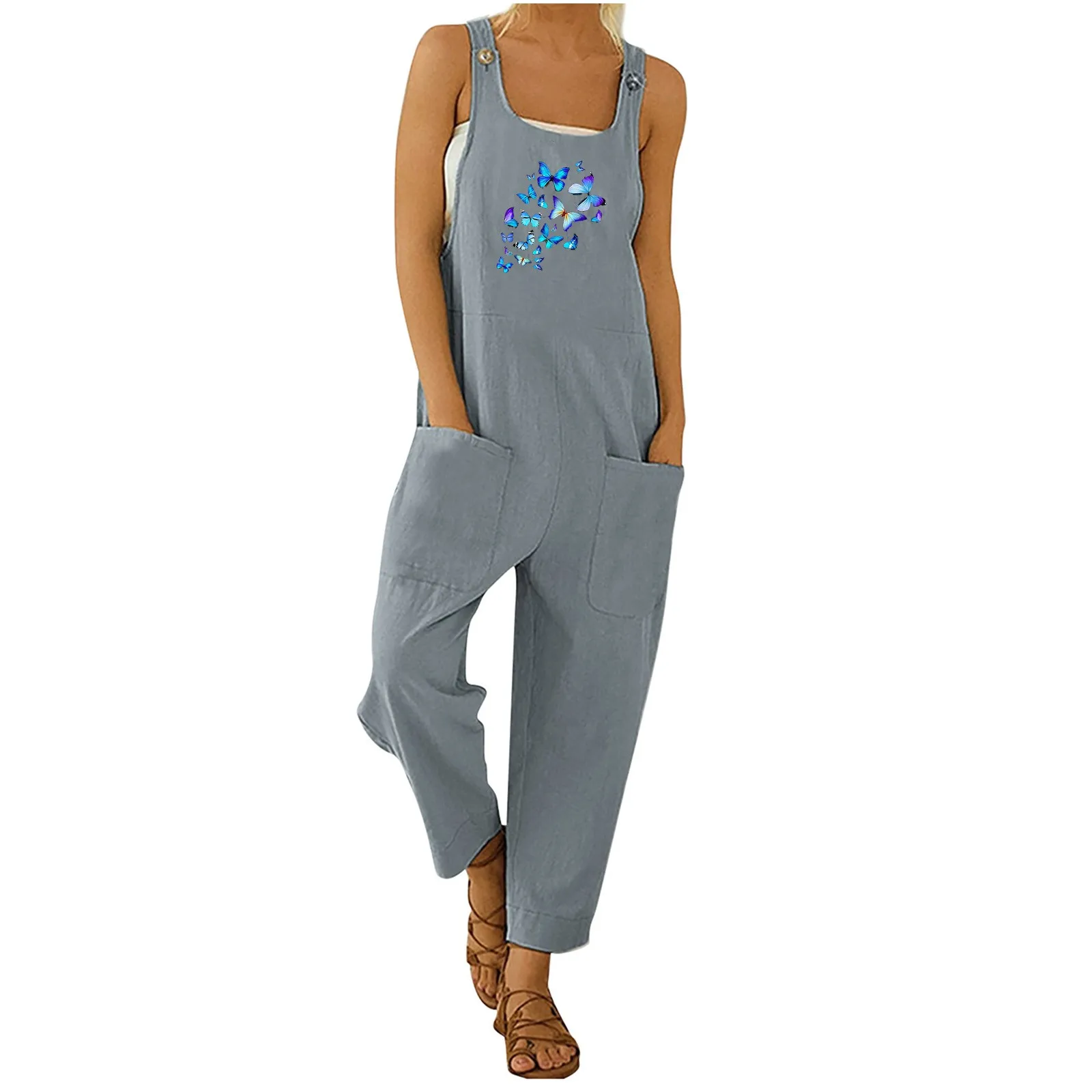 

Женский Повседневный Комбинезон Бохо с цветочным принтом, длинный комбинезон с карманами, Свободный Красный комбинезон на молнии с пуговиц...