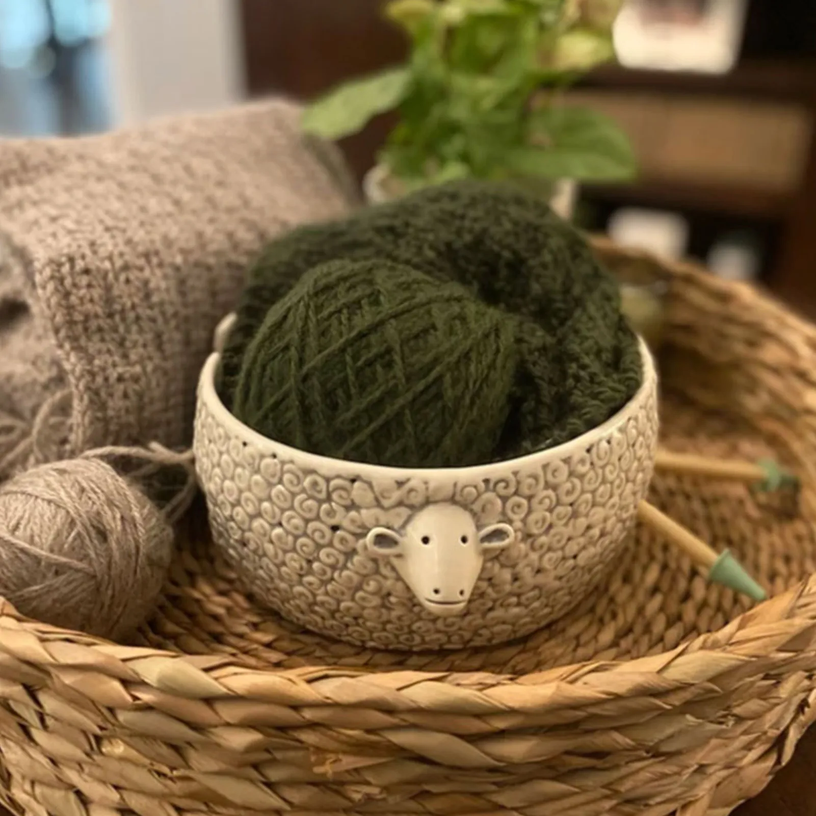 

Sheep Yarn Bowl Sheep Yarn Bowl With Holes Holder Yarn Holder Supplies Organizer Prevent Slipping Handmade Craft Knitting Bowl