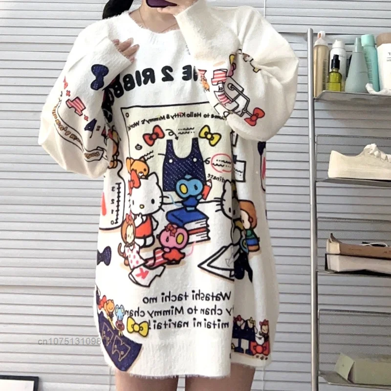 Женский Свободный вязаный свитер Sanrio Family-Hello Kitty Academy топы из милого мультяшного