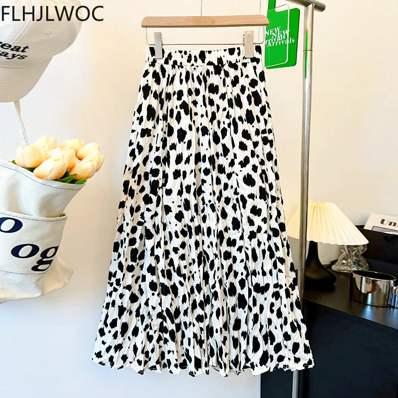 

Женская длинная юбка с оборками, повседневная юбка трапециевидной формы с леопардовым принтом, юбка с высокой талией и эластичным поясом, л...