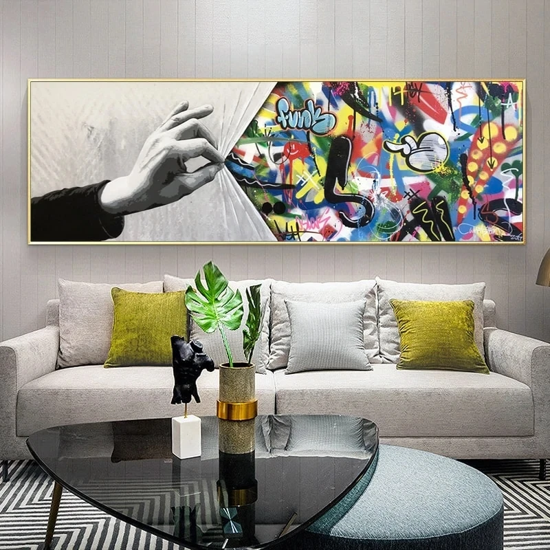 

Graffiti Art Wall Pictures For living Room Behind The Curtain Canvas PaintingsStreet Art Banksy Graffit Art Prints Poster Quadro