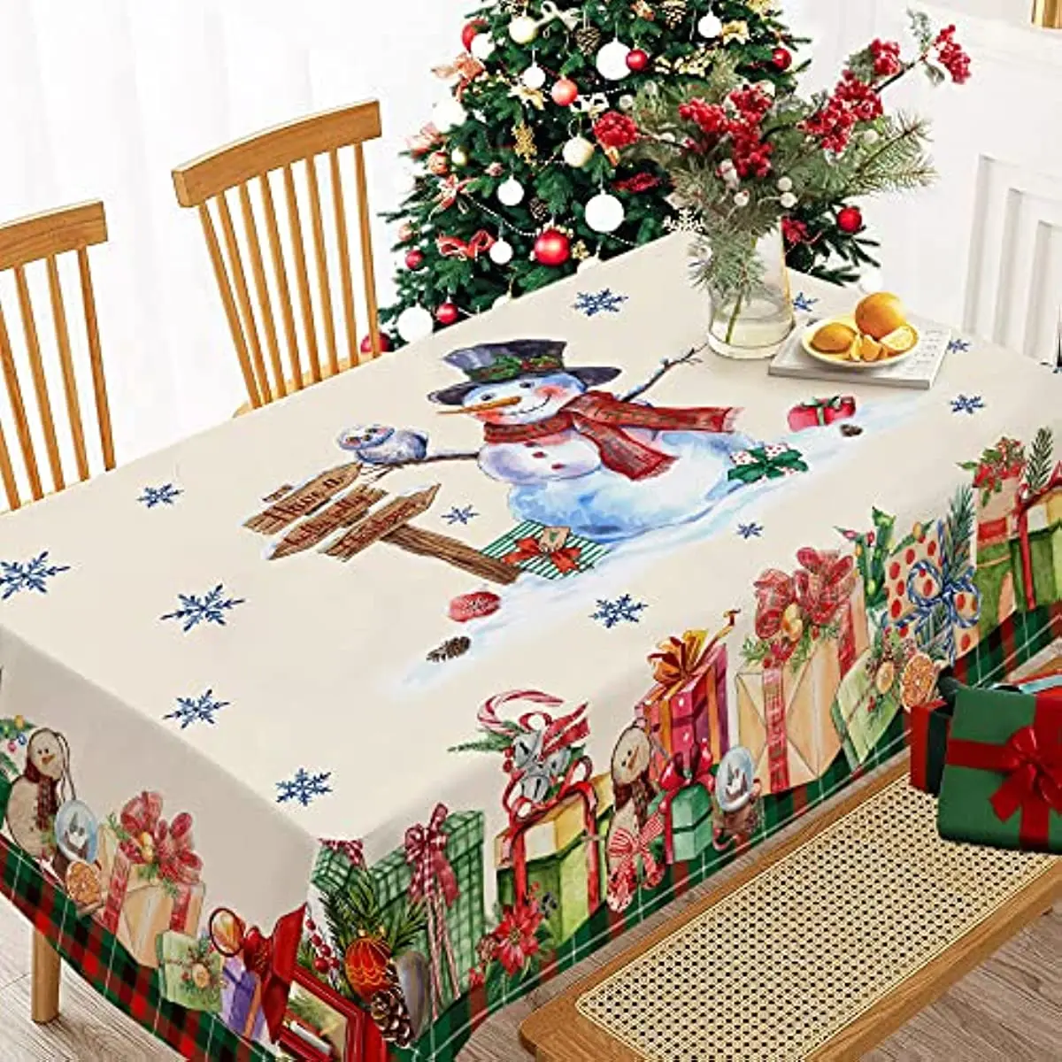 Christmas Snowman Waterproof Rectangular Tablecloth Table Decor Anti-stain Winter Holiday Tablecloth for Christmas Decoration