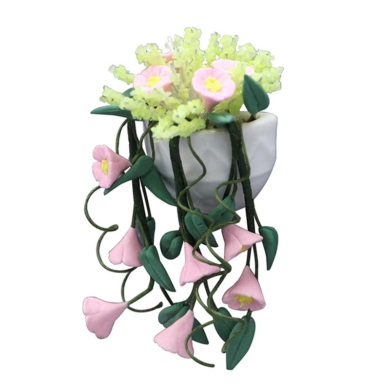 

Миниатюрные аксессуары для кукольного домика, подвесная корзина с цветочной композицией, модель, игрушки, украшение для кукольного домика, ...